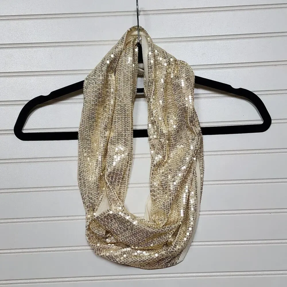 Express Women's Metallic Gold & Cream Sequin Infinity Neck Scarf  One Size